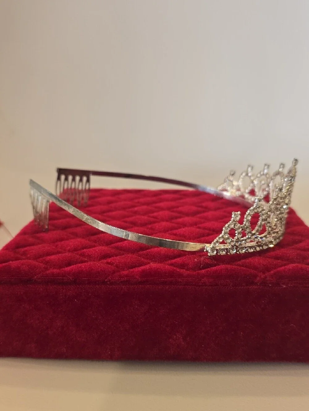 Girls Silver Heart Crystal Tiara Headband Bling
